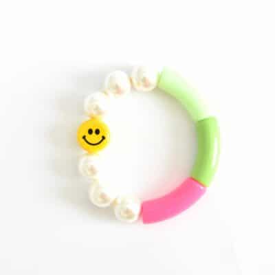 "Big Smile"  Armband XL Muschelkernperlen Keramik Smiley
