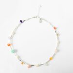 Stylische Kurzkette mit vielen  facettierten Edelstein Tropfen, Rosenquarz, Rhodhochrosit, Amethyst,Cytrin uvm. in Pastell mit versilberten Elementen