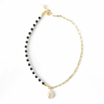 Kurzkette "Halb Halb" Onyx Edelstahl Schwarz Gold