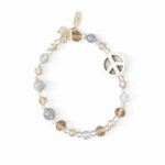 Grau Glitzerndes Peace Armband Achat mit versilbertem Peace