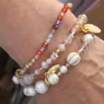 Perlen Armband Ivory mit weißen Perlen, Topas farbenem Glas und Gold – Bild 2