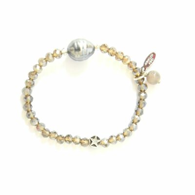 Graues Perlen Armband CLEO mit Muschelkern Tropfen