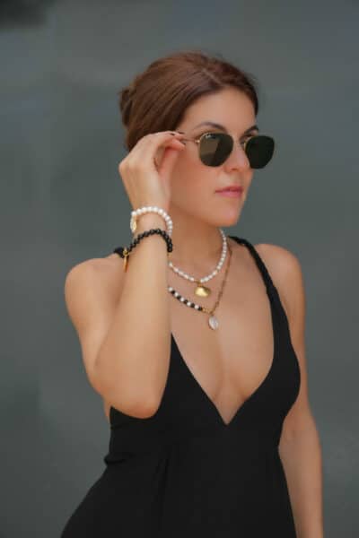 Kurzkette "Halb Halb" Onyx Edelstahl Schwarz Gold – Bild 5