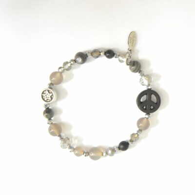 Peace Armband  mit  Howlith schwarz grau