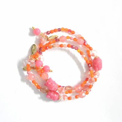 Feines Buddha Armband in Pink mit Orange – Bild 2