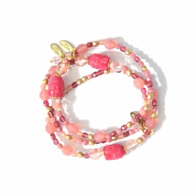Feines Buddha Armband in Pink mit Orange – Bild 3