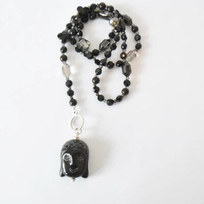 Black Diamond Halskette  in Schwarz mit Hornbuddha – Bild 4