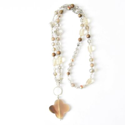 Black Diamond Halskette  in Taupe mit Hornblume – Bild 4