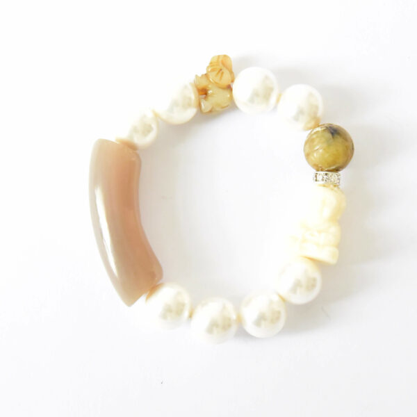 Muschelkern Armband mit Jade Elefant , Buddha und Hornröhrchen – Bild 3