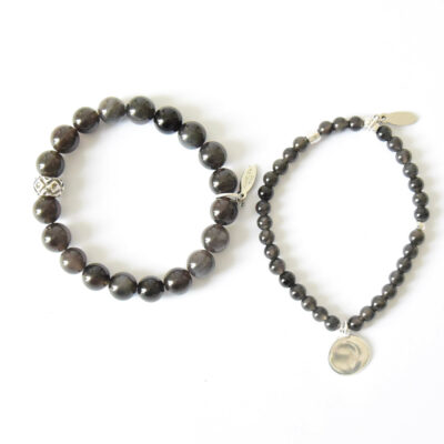 Armband Sanja in Dunklem Taupe  aus Icy Obsidian und versilberten Metallzierteilen – Bild 2