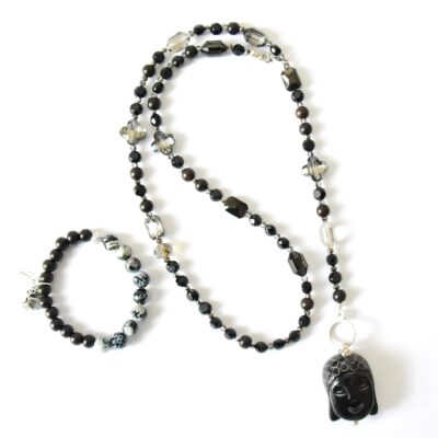 Black Diamond Halskette  in Schwarz mit Hornbuddha – Bild 3