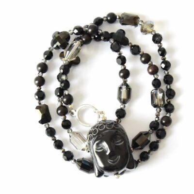 Black Diamond Halskette  in Schwarz mit Hornbuddha – Bild 2
