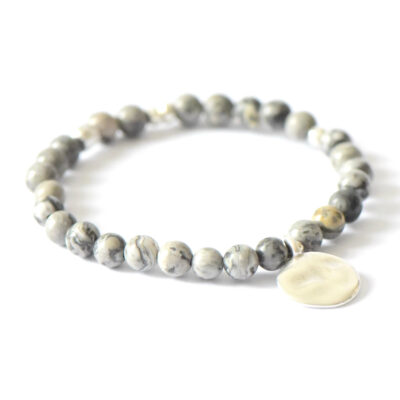 Armband  Sanja aus grauem  Jaspis mit versilberten Metallzierteilen