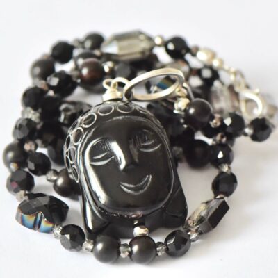 Black Diamond Halskette  in Schwarz mit Hornbuddha