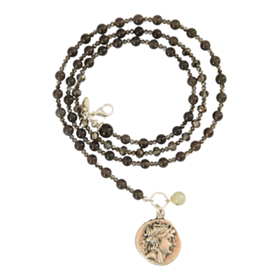 Icy Agate Halskette "Chleo" in Schwarzgrau mit Münze Coin