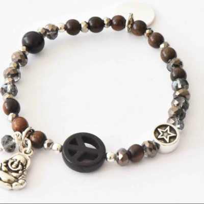 Armband "Saratoya" in dunkelbraun schwarz, aus Ebenholz mt Happy Buddha
