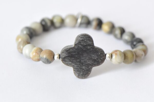 Naturfarbenes Jaspis Armband mit mattem Horn Element in Anthrazit – Bild 2