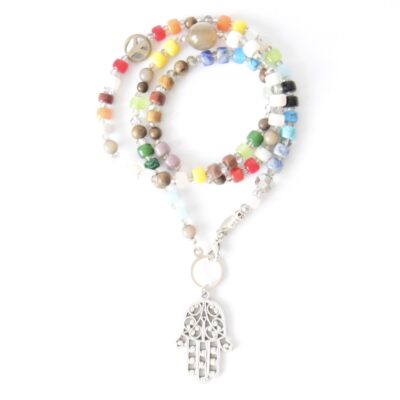 MUSTER Bunte Halskette aus Holz, Horn,  Edelstein- und Glasrondellen  Live Love Colourful