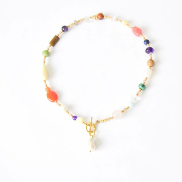 Kette "Mila" Edelsteinkette mit echter Barockperle als Anhänger – Bild 3