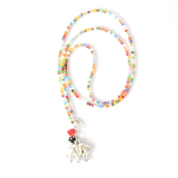 105 cm Elegante Kette "Tulia" Herbstfarben orange grün mit Glasschliffperlen, Hämatine Stäbchen und großem versilberten Elefant Anhänger, lange Variante – Bild 3