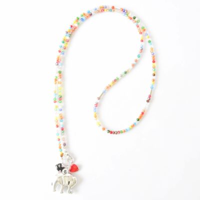 90 cm Elegante Kette "Tulia" Herbstfarben, orange grün mit Glasschliffperlen, Hämatine Stäbchen und großem versilberten Elefant Anhänger, kürzere Variante 90cm (Abbildung) – Bild 4