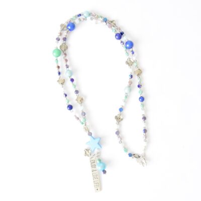 Bunte Bettelkette Miracle Beads  Millefiori Glas und Glasschliffrondelle, Blau Türkis