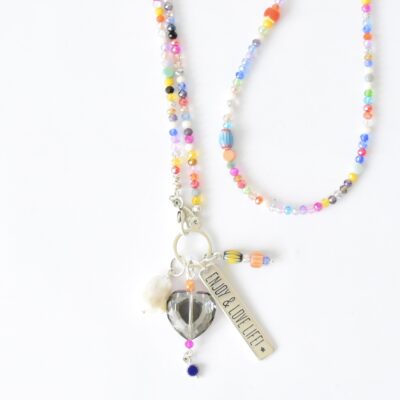 Enjoy and Love Life Bunte Bettelkette Miracle Beads  Millefiori Glas Barockperle – Bild 6