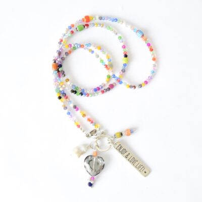 Enjoy and Love Life Bunte Bettelkette Miracle Beads  Millefiori Glas Barockperle