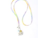 105 cm  Kette "Tulia" Pastell Regenbogen mit Glasschliffperlen, und großem versilberten Elefant Anhänger, lange Variante