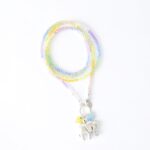 105 cm  Kette "Tulia" Pastell Regenbogen mit Glasschliffperlen, und großem versilberten Elefant Anhänger, lange Variante – Bild 4