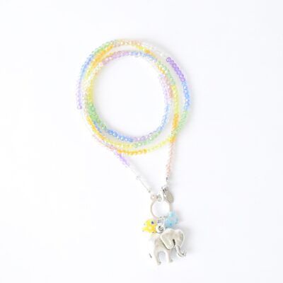 105 cm  Kette "Tulia" Pastell Regenbogen mit Glasschliffperlen, und großem versilberten Elefant Anhänger, lange Variante – Bild 4