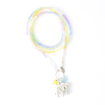 105 cm  Kette "Tulia" Pastell Regenbogen mit Glasschliffperlen, und großem versilberten Elefant Anhänger, lange Variante – Bild 2
