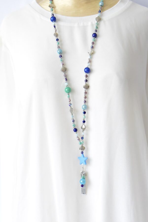 Bunte Bettelkette Miracle Beads  Millefiori Glas und Glasschliffrondelle, Blau Türkis – Bild 2