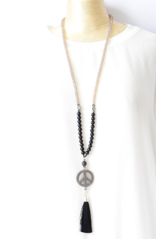 Y - Halskette , schwarzer Onyx mit Horn Paece – Bild 3