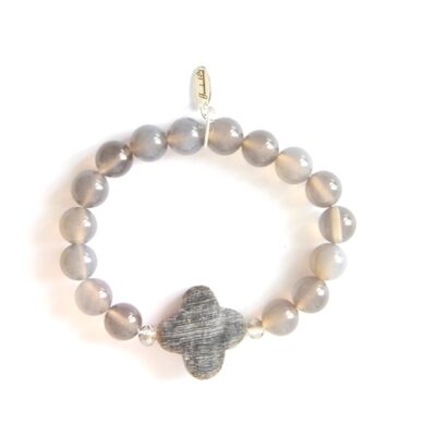 Armband grauer Achat mit mattem Horn Element in Anthrazit Große 10mm Kugeln – Bild 2