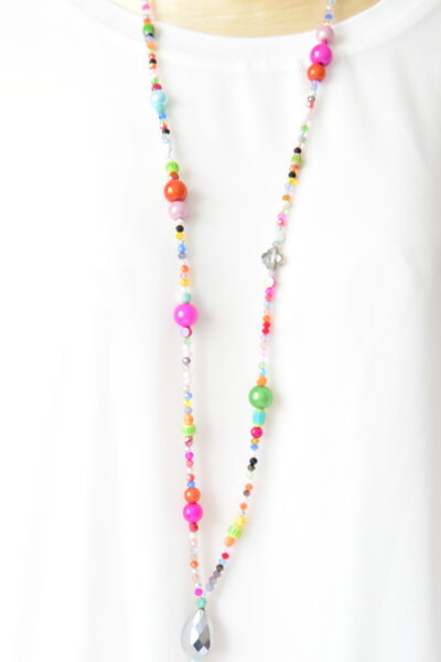 Bunte Bettelkette Miracle Beads  Millefiori Glas und Glasschliffrondelle, Pink Grün Orange – Bild 2