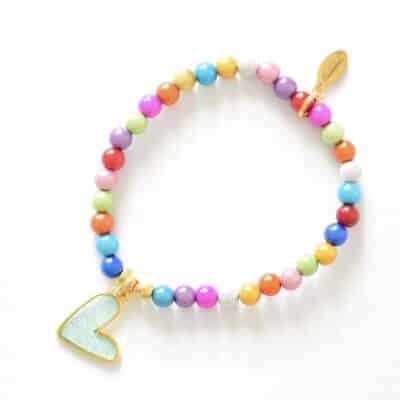 "Heart of Glass" Feines Miracle Bead  Armband mit hellblauem Glas vergoldet