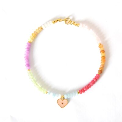 Jade, Rosenquarz, Aquamarin extravagante Edelstein Halskette mit Toggle Verschluss vergoldet und Medaillon Herz