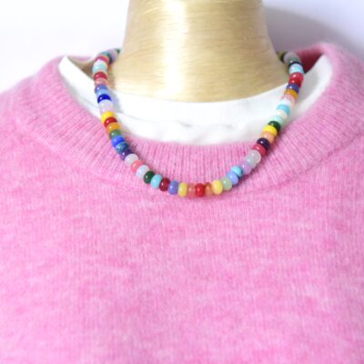 Bunter Allrounder Kurze Halskette aus Edelsteinrondellen mit Toggle Verschluss 24 K vergoldet – Bild 3