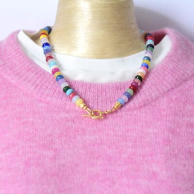 Bunter Allrounder Kurze Halskette aus Edelsteinrondellen mit Toggle Verschluss 24 K vergoldet – Bild 6