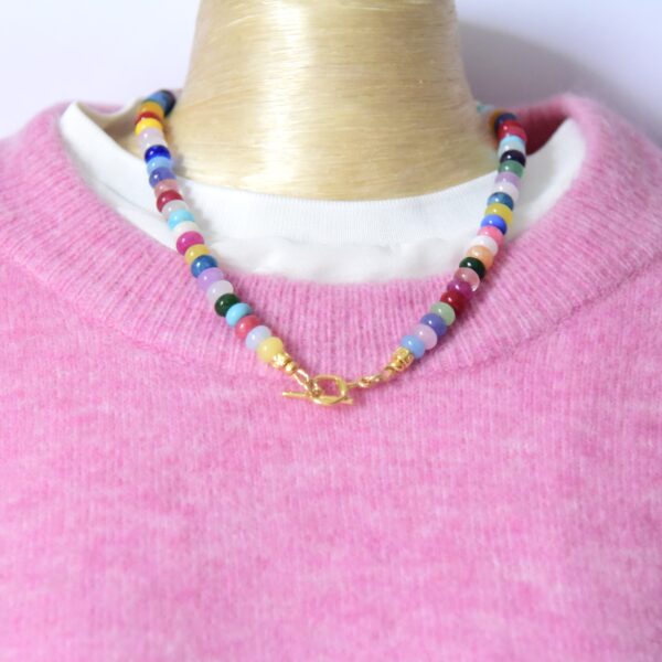 Bunter Allrounder Kurze Halskette aus Edelsteinrondellen mit Toggle Verschluss 24 K vergoldet – Bild 6