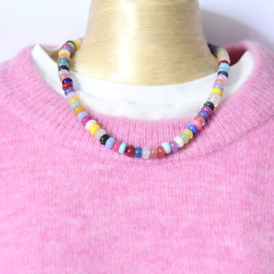 Buntes It Piece Allrounder Kurze Halskette aus Edelsteinrondellen mit Toggle Verschluss versilbert