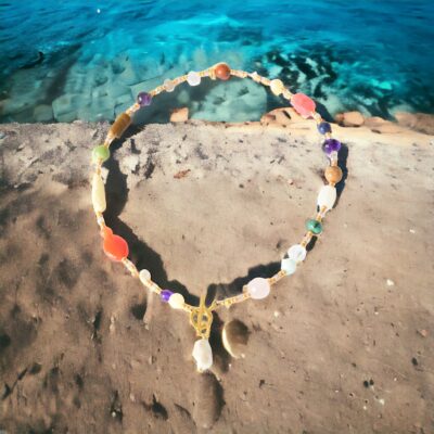 Kette "Mila" Edelsteinkette mit echter Barockperle als Anhänger