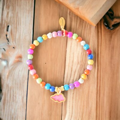 "Pink Cloud in the Sky" Feines Miracle Bead  Armband mit Pink farbener Wolke aus Glas vergoldet
