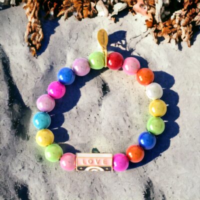 Armband LOVE aus Miracle Beads  mit trendiger Emaille Perle Black White Rose