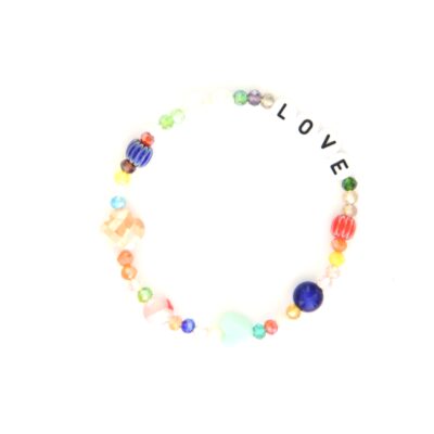 "LOVE" positives Affirmations Armband bunte Glasperlen Millefiori