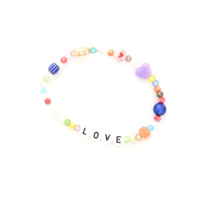 "LOVE" positives Affirmations Armband bunte Glasperlen Millefiori – Bild 5