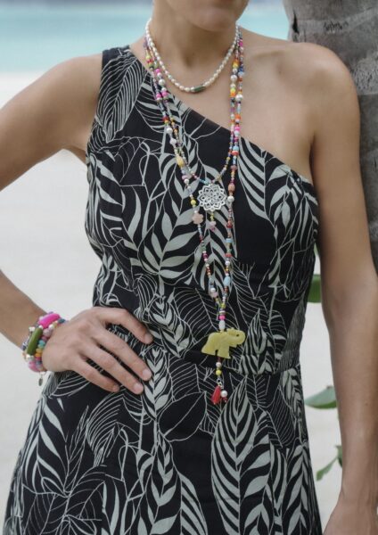 Elegante Sommerkette mit leuchtendem Jade Elefant und buntem Edelstein Tropfen – Bild 2
