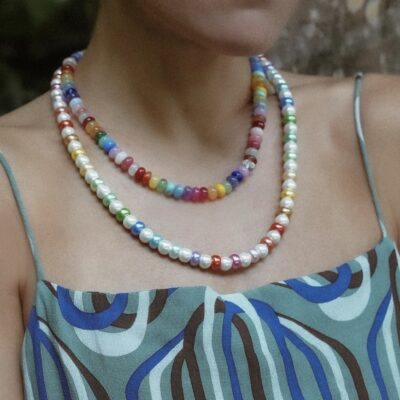 Bunter Allrounder Kurze Halskette aus Edelsteinrondellen mit Toggle Verschluss 24 K vergoldet – Bild 2