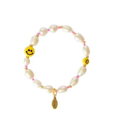 MUSTER NEON PINK Zuchtperlen HAPPY FACE Armband mit Goldenen Details und Neon Pink